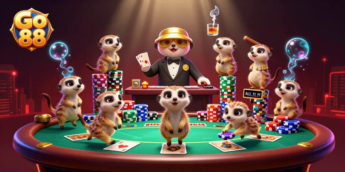 Win big at Go 88 with a lively 3D illustration of meerkats managing a casino operation.