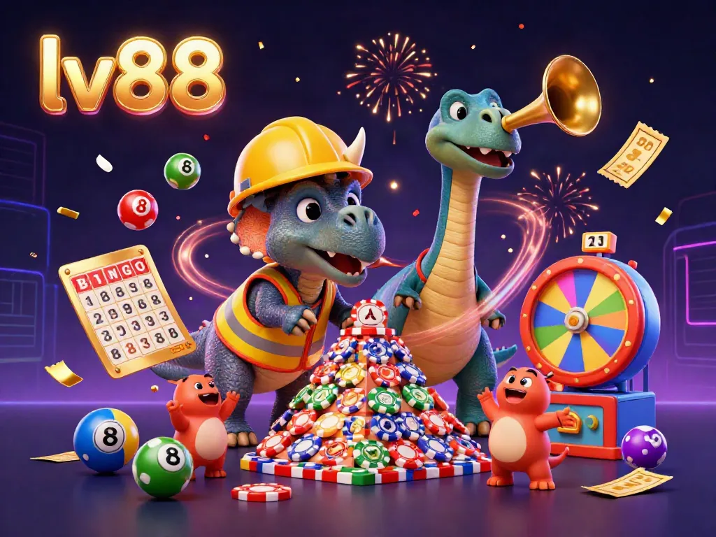 Celebrate your winnings at lv88 with dynamic scenes of vibrant casino games, joy, and excitement.