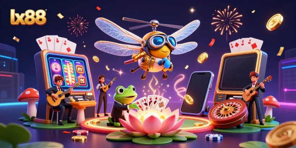 Experience the thrilling atmosphere of lx88, a vibrant casino scene with engaging characters and dynamic gaming elements.