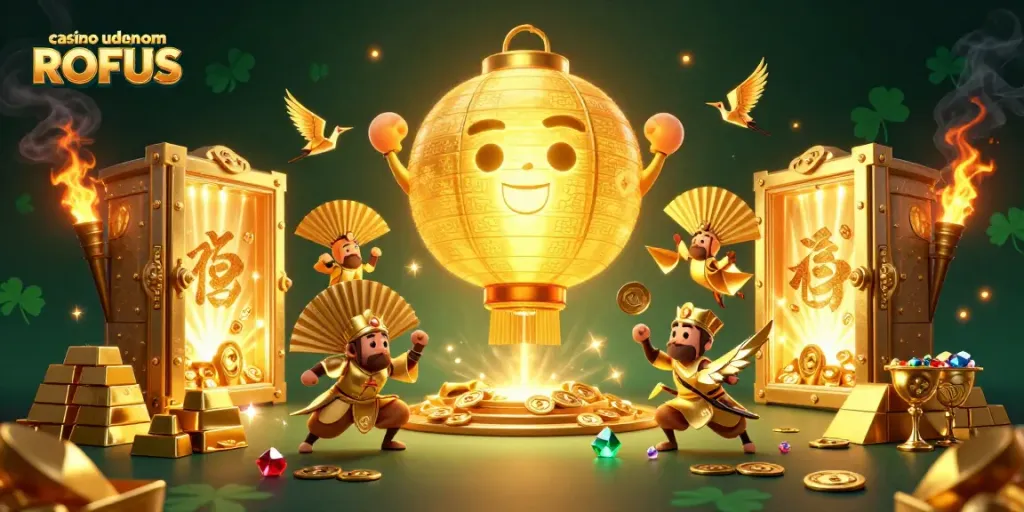 Engage in thrilling gameplay at casino uden om ROFUS with festive golden spirit and lucky symbols.