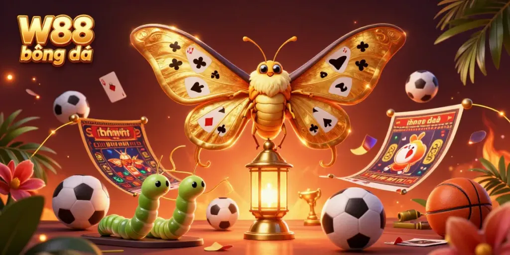 Place bets with W88 bóng đá in a vibrant casino scene featuring sports elements and dynamic characters.
