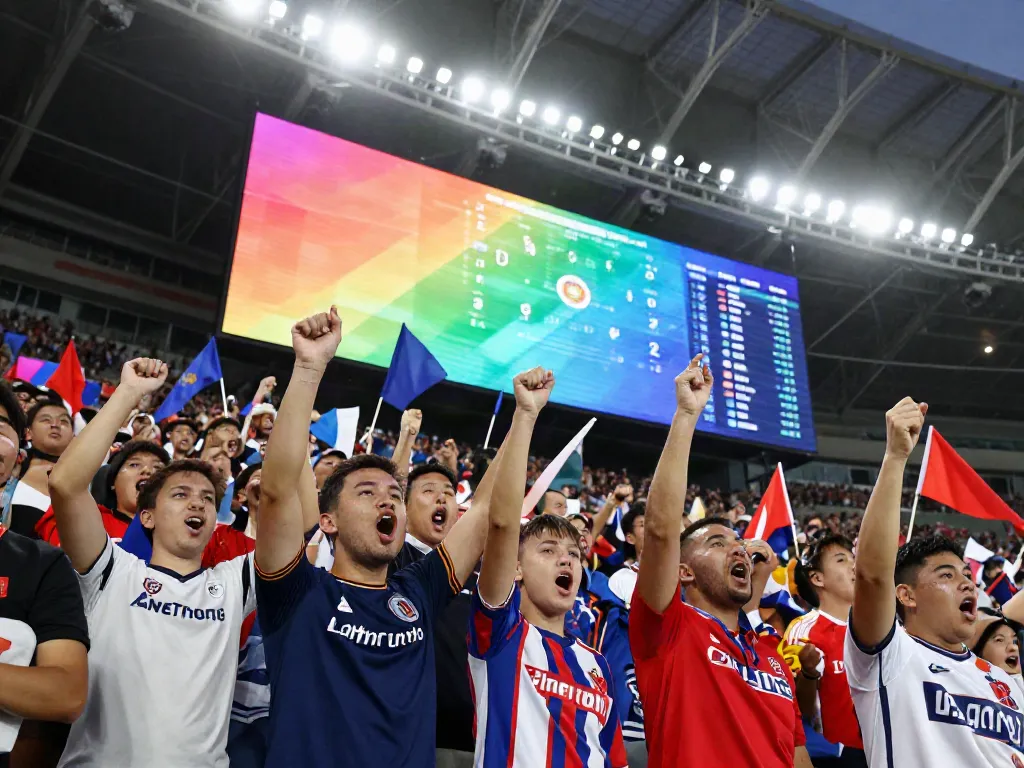 Fans cheering at a live football match, captured in vibrant detail, highlighting the excitement of socolivekz.uk.