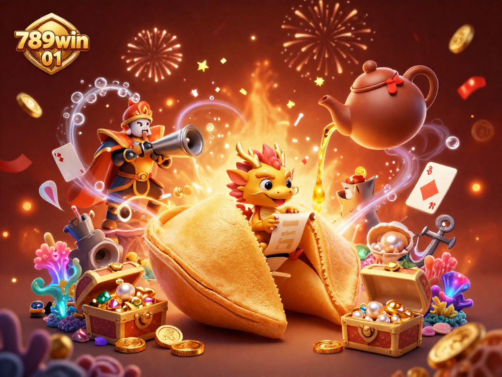 Experience the thrill of 789win 01 with vibrant 3D casino illustration, featuring gold elements, cards, and dynamic characters.