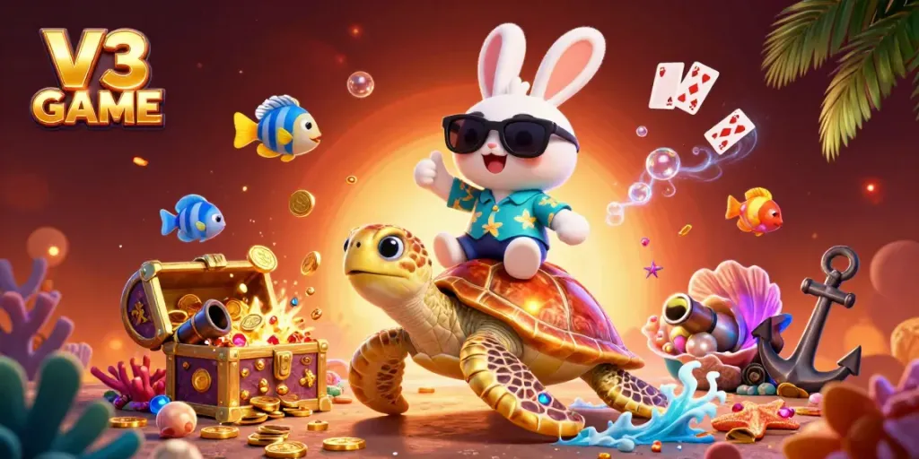 Play exciting games on V3 GAME with animated characters and vibrant underwater elements.