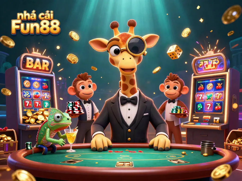 Engage with nhà cái Fun88 in this vibrant casino scene featuring lively characters and immersive gaming elements.