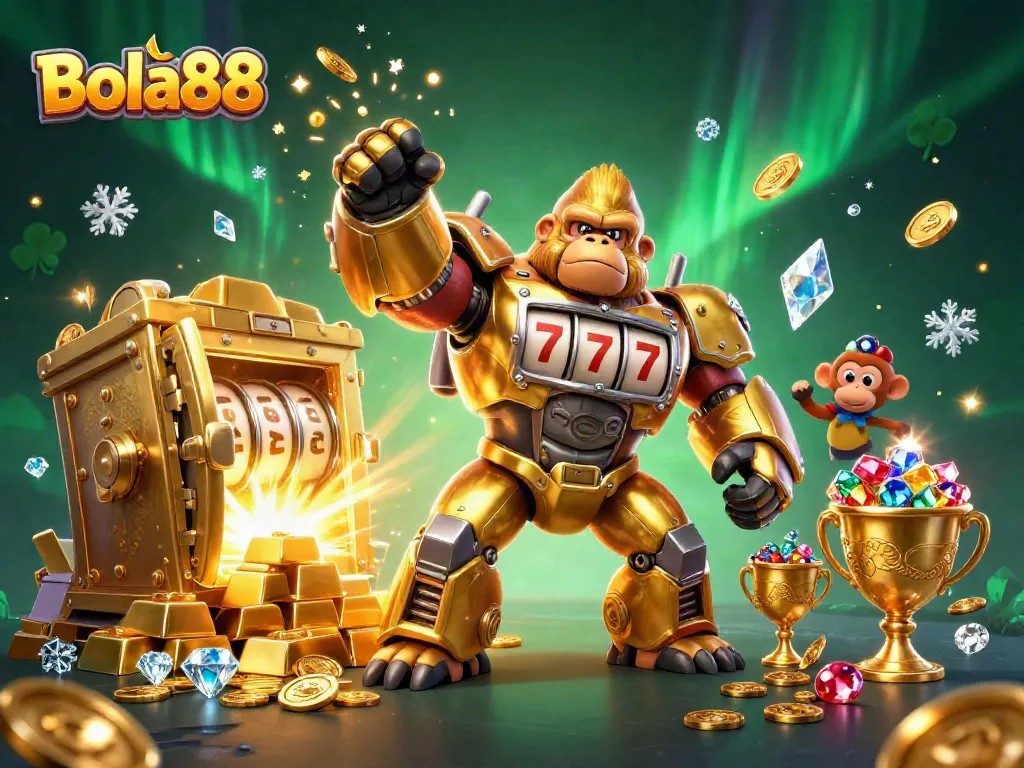 Bola88 transforms your gaming experience with thrilling jackpots and adventures in this vibrant casino illustration.