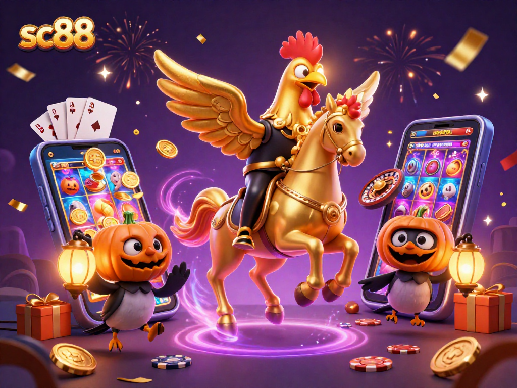 Experience thrilling gameplay with sc88's vibrant 3D illustration featuring dynamic casino elements.