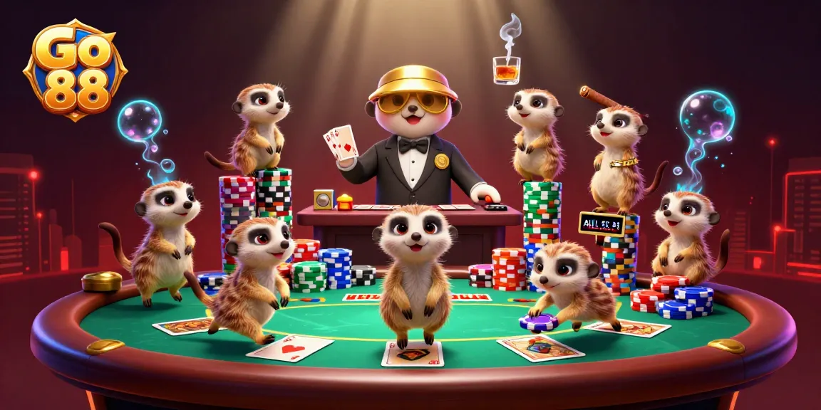 Win big at Go 88 with a lively 3D illustration of meerkats managing a casino operation.