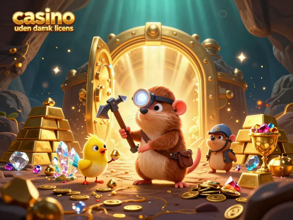 Experience the adventure with casino uden dansk licens as a treasure hunter mole and canary uncovering gems in a vibrant cave.
