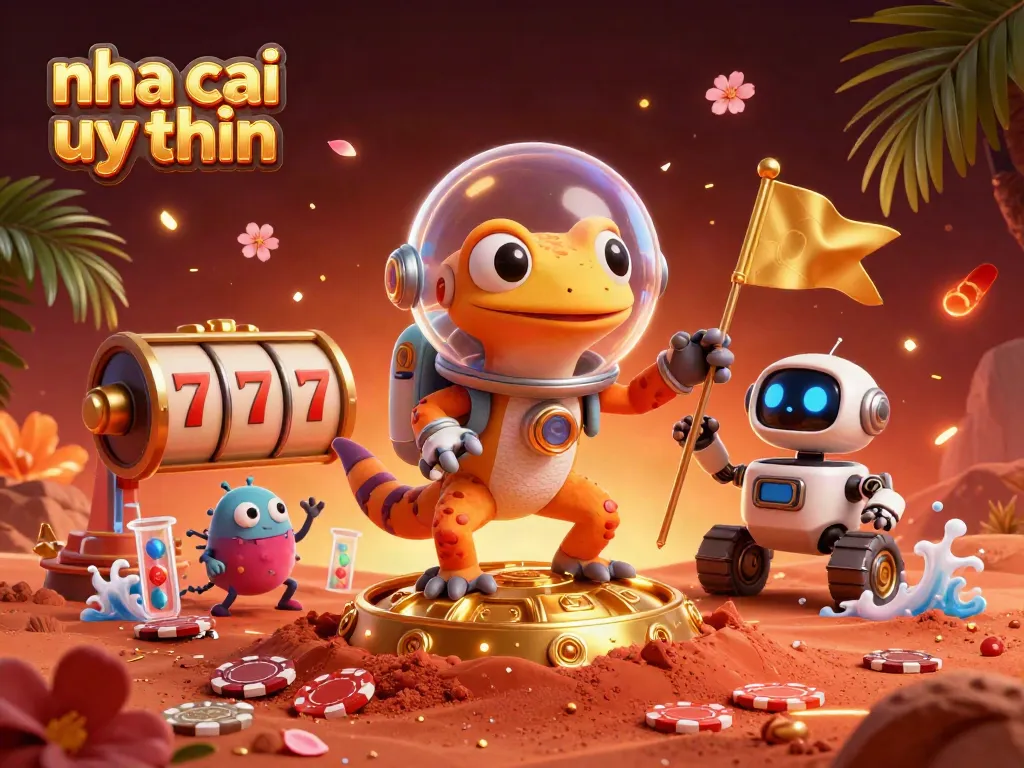 Experience the thrill of nha cai uy tin with exciting casino elements in a vibrant Martian scene.