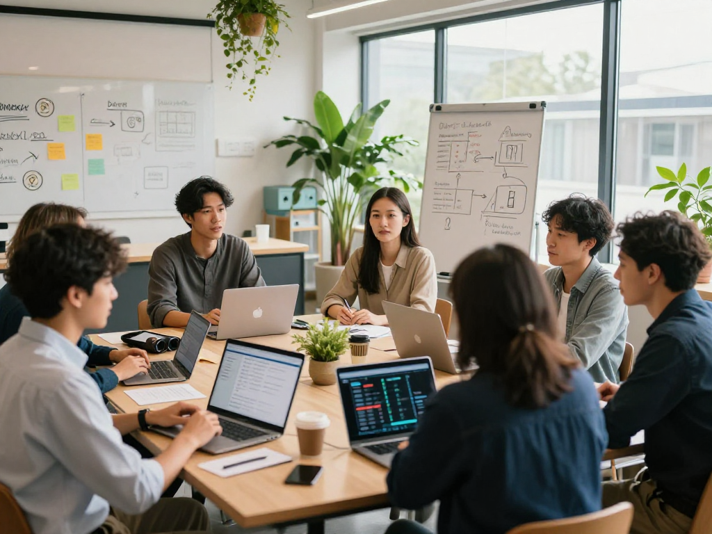 Professionals discussing strategies for XPAY33 australia in a vibrant co-working space with engaging visuals.