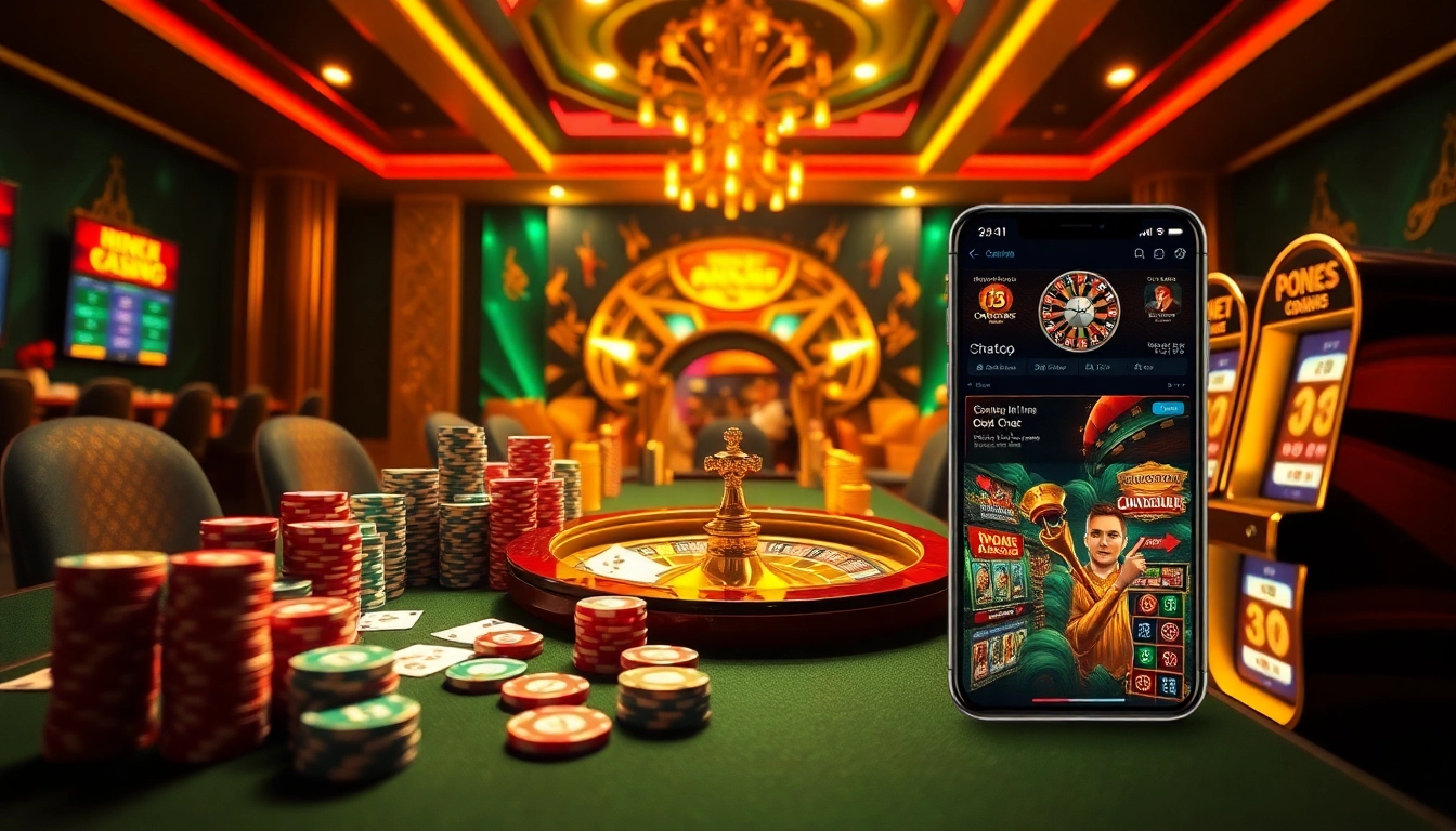 Engaging scene of nhà cái oxbet showcasing an exciting online gambling atmosphere with poker tables and roulette wheels.