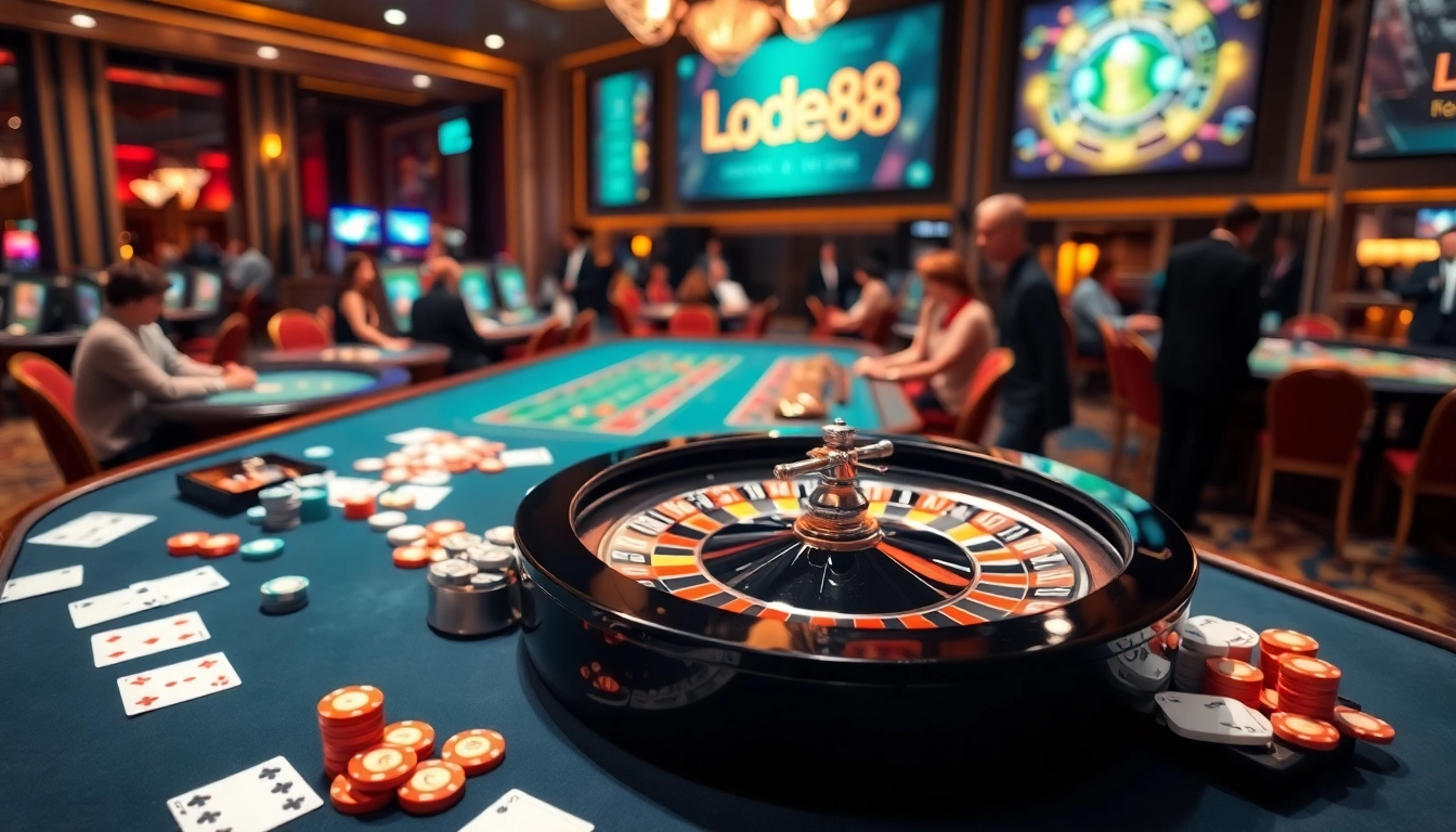 Dynamic gameplay at nhà cái lode88 featuring a vibrant roulette table and excited players.