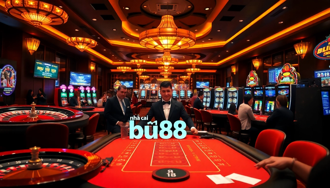 Gambling action at nhà cái bu88 featuring a dealer and players engaged at a blackjack table.