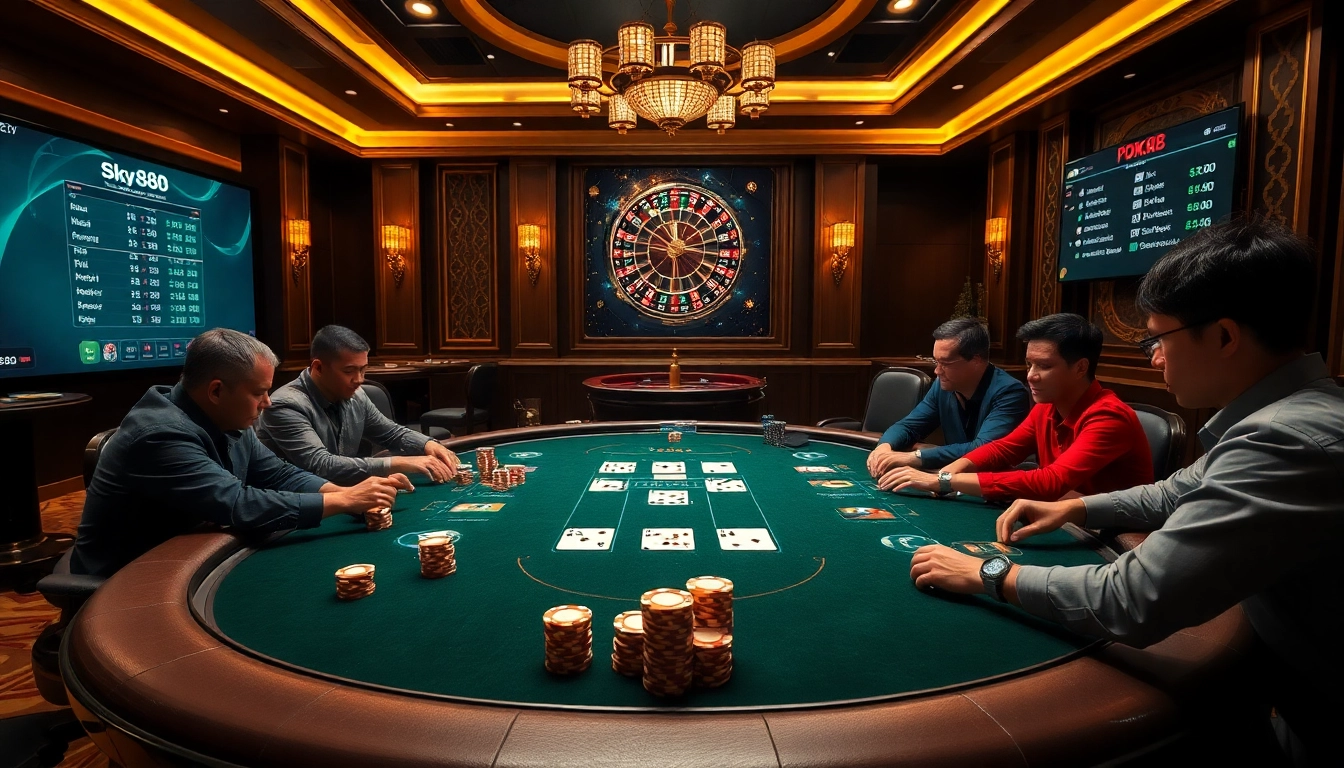 Experience the thrill of casino gaming at nhà cái sky88 with intense poker action and glamorous atmosphere.