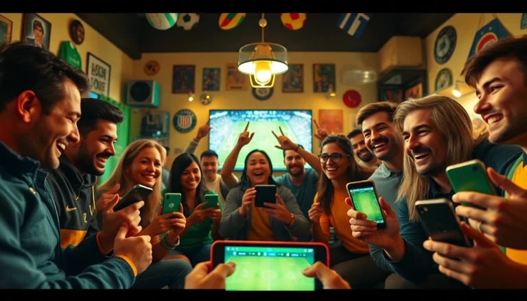 Excited fans use CakhiaTV to watch live football, showcasing the vibrant community and dynamic atmosphere.