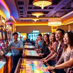 3WIN gaming platform with diverse players enjoying modern casino games in a vibrant setting.