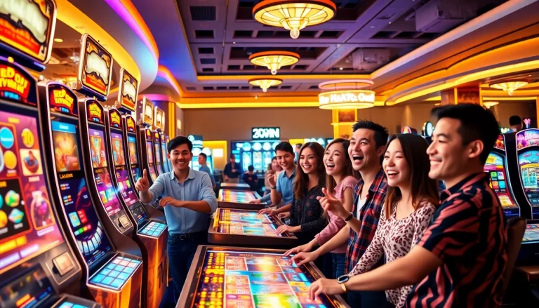 3WIN gaming platform with diverse players enjoying modern casino games in a vibrant setting.