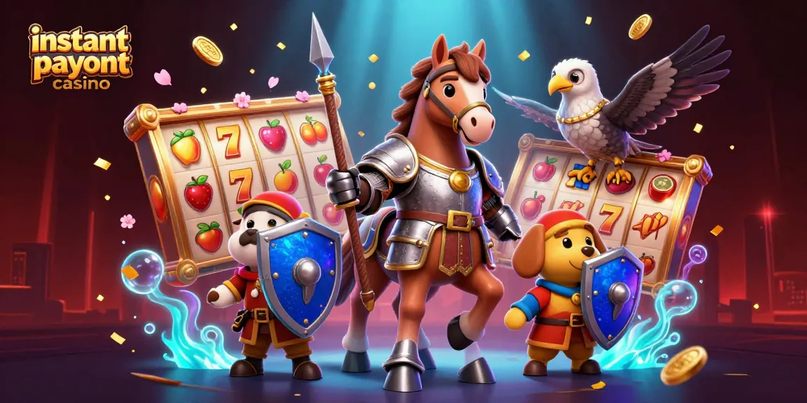 Experience the thrill of an instant payout casino with vibrant slot reels, golden coins, and engaging characters.