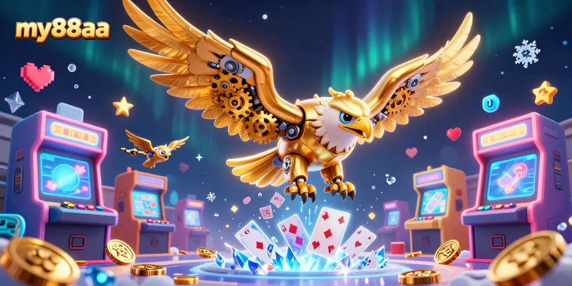 Experience thrilling gameplay at my88aa with vibrant 3D casino elements and a flying golden eagle.