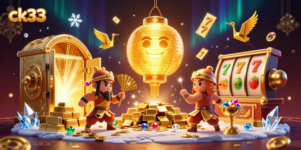 Engage with ck33 in an immersive casino scene featuring golden treasures and vibrant characters.