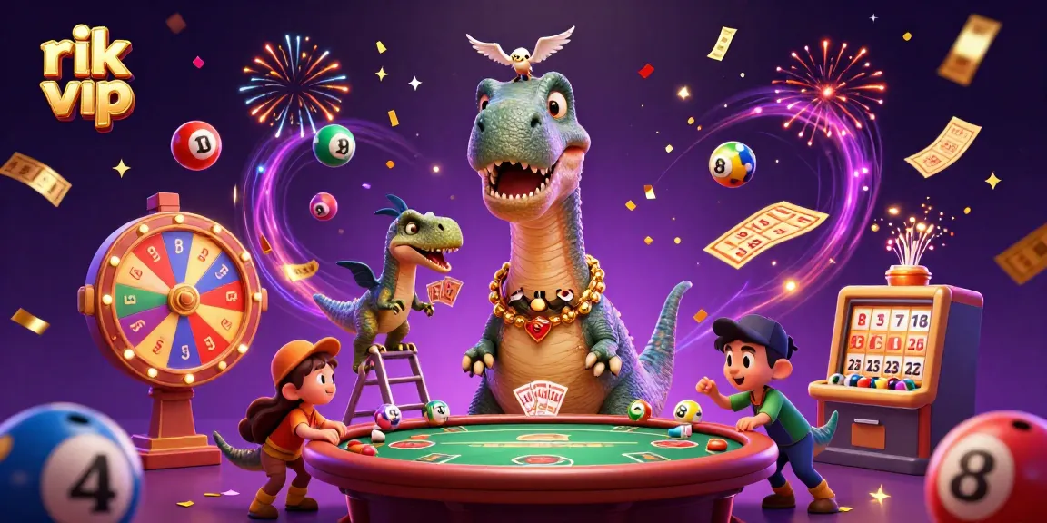 rik vip offers an exciting casino atmosphere with a brontosaurus dealer and colorful lottery elements.