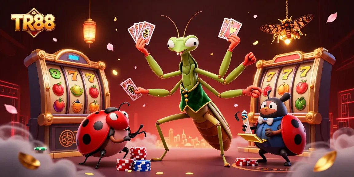 Experience TR88 action with a vibrant illustration featuring a card sharp and captivating casino elements.
