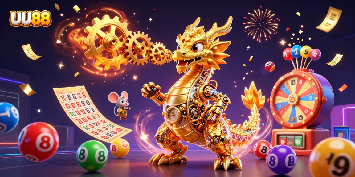 Win big at UU88 with vibrant lottery and casino elements in a dynamic illustration.
