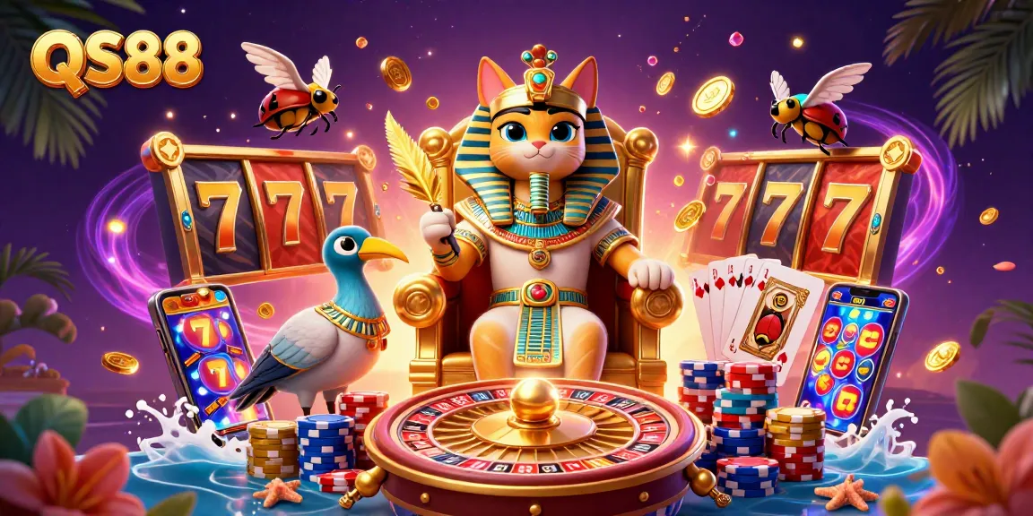 Engage with the dazzling QS88 slot experience featuring golden coins, vibrant gameplay, and festive ambiance.