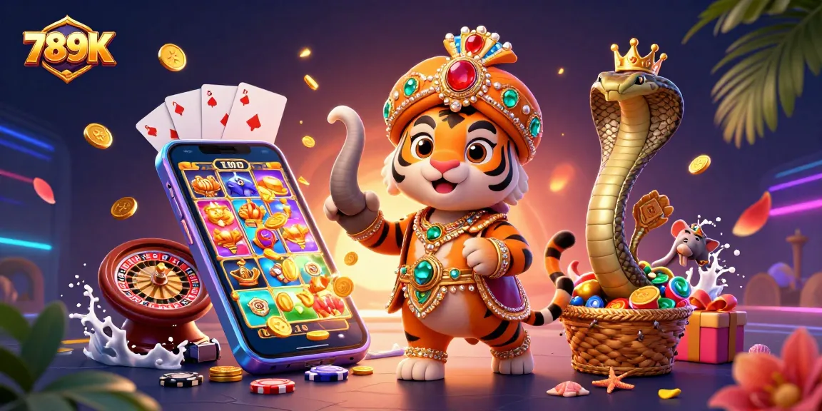 Play exciting slots and spin the reels in vibrant 789K casino illustration.