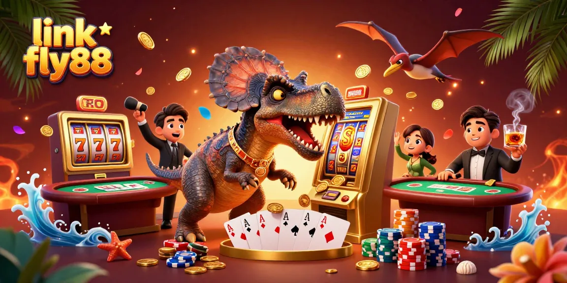 Experience the excitement of link fly88 with a 3D pachycephalosaurus reveling in jackpot coins amidst thrilling casino action.