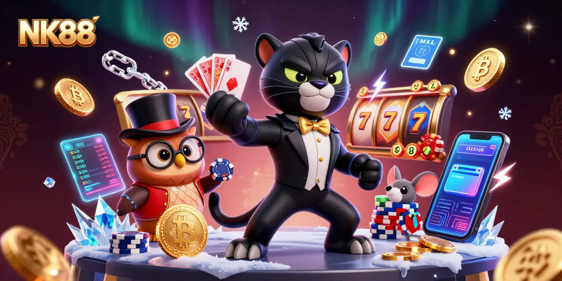 Engage with NK88's thrilling casino experience featuring unique characters and vibrant game elements.
