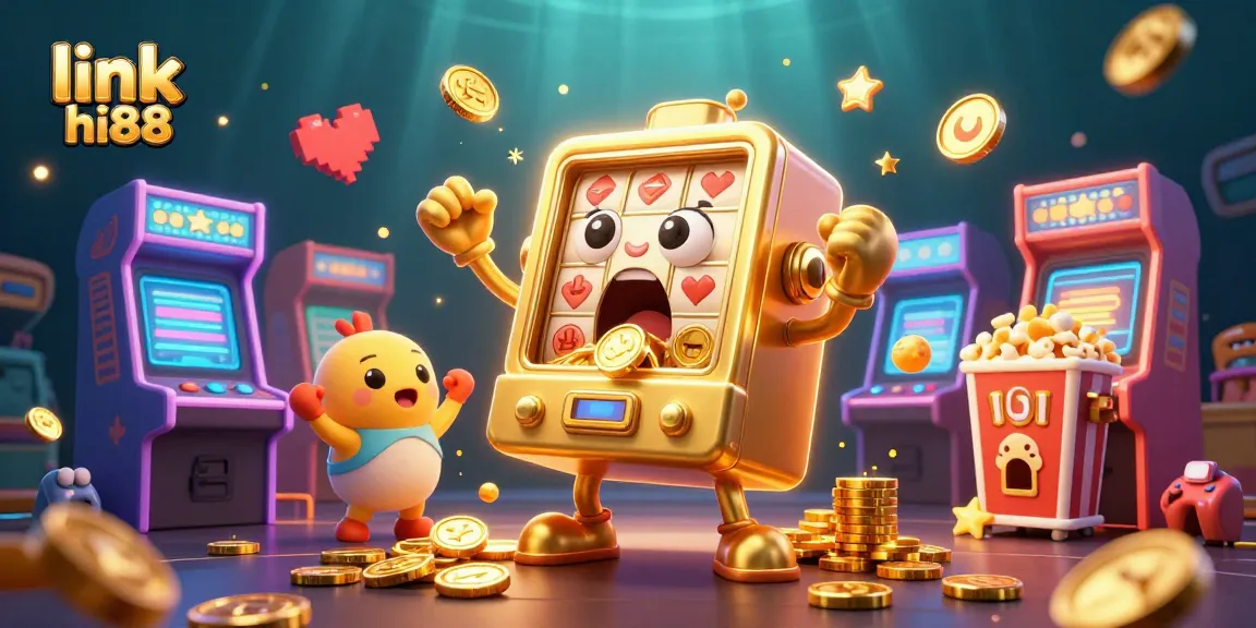 Join the excitement at link hi88 with golden slot machines celebrating big wins in a vibrant casino scene.