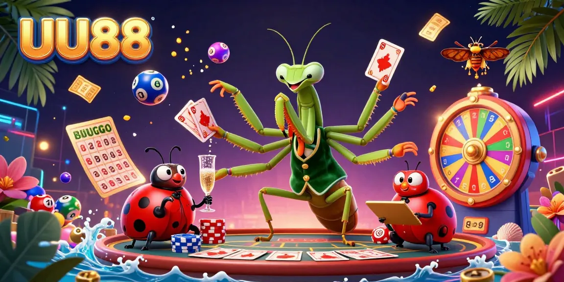 Engage in the vibrant UU88 casino atmosphere depicted with colorful lottery balls and animated characters, enhancing your gaming experience.