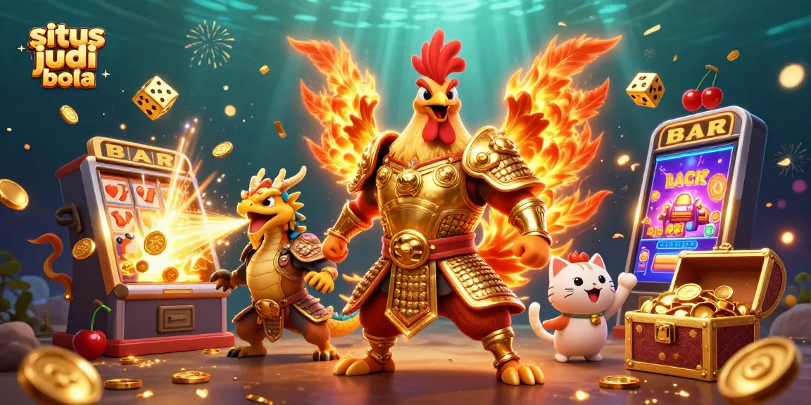Menangkan permainan di situs judi bola dengan ilustrasi 3D menakjubkan, menunjukkan karakter pahlawan dan elemen kasino.