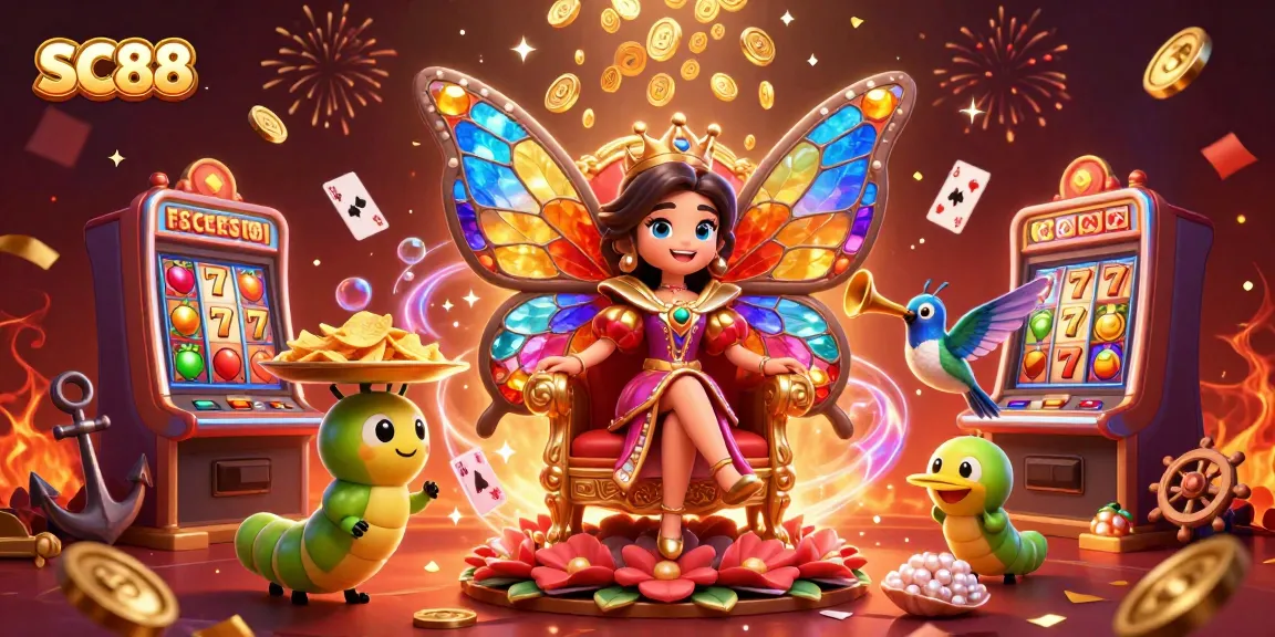 Experience excitement with SC88 as the dazzling butterfly queen leads a vibrant casino scene