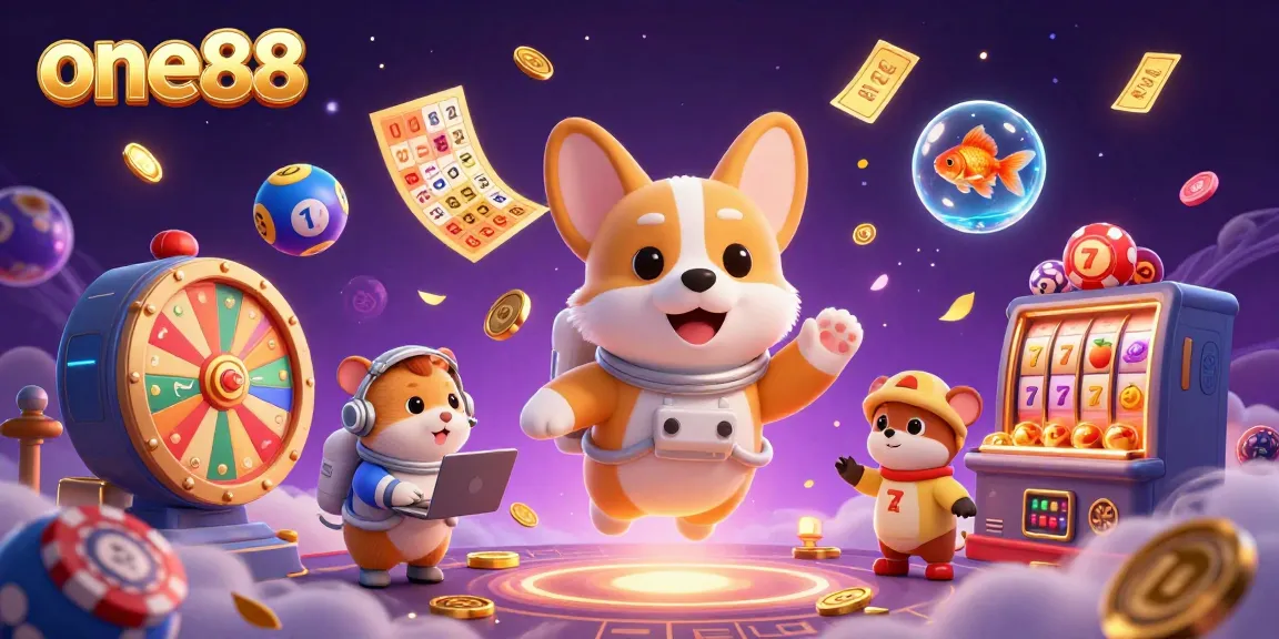 Experience the thrill of one88 in a dynamic space casino scene filled with vibrant game elements.