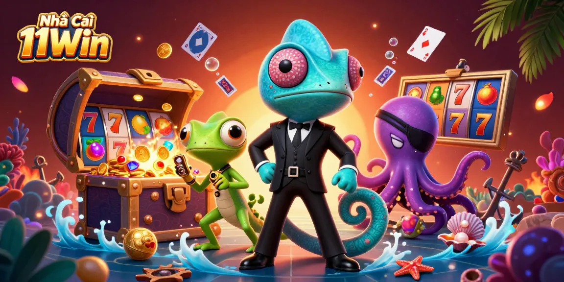 Experience thrilling wins with Nhà cái 11Win in this vibrant 3D casino scene featuring dynamic gambling elements.