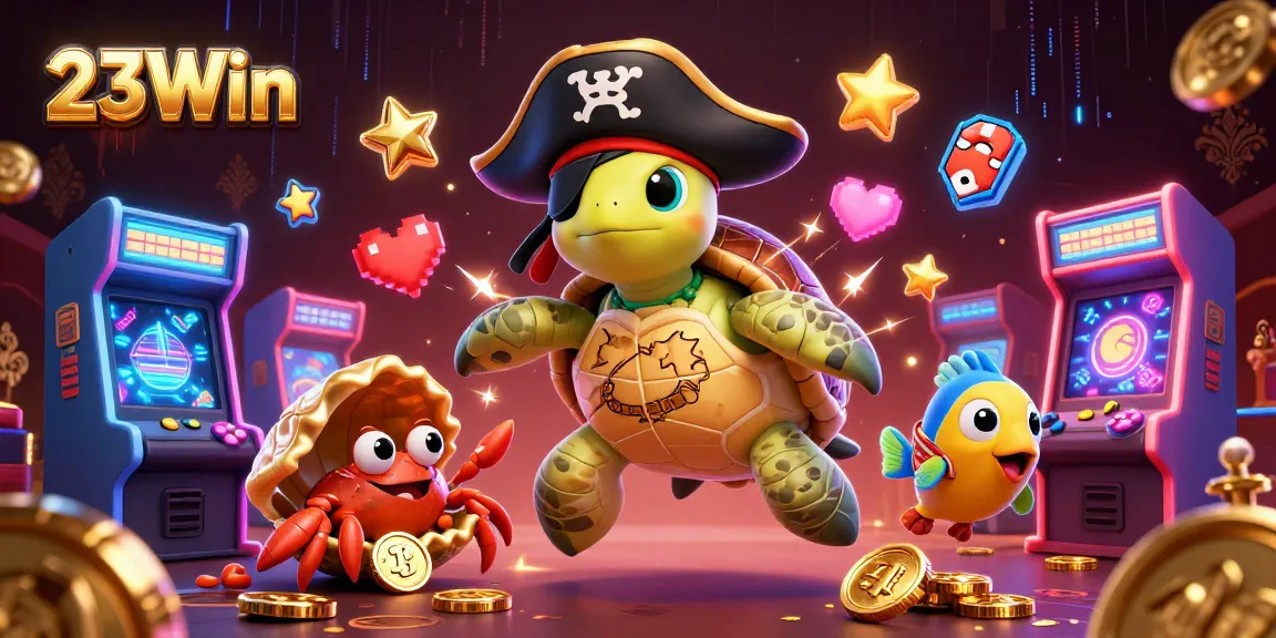 Navigate the world of 23Win with interactive 3D characters in a vibrant gaming scene.
