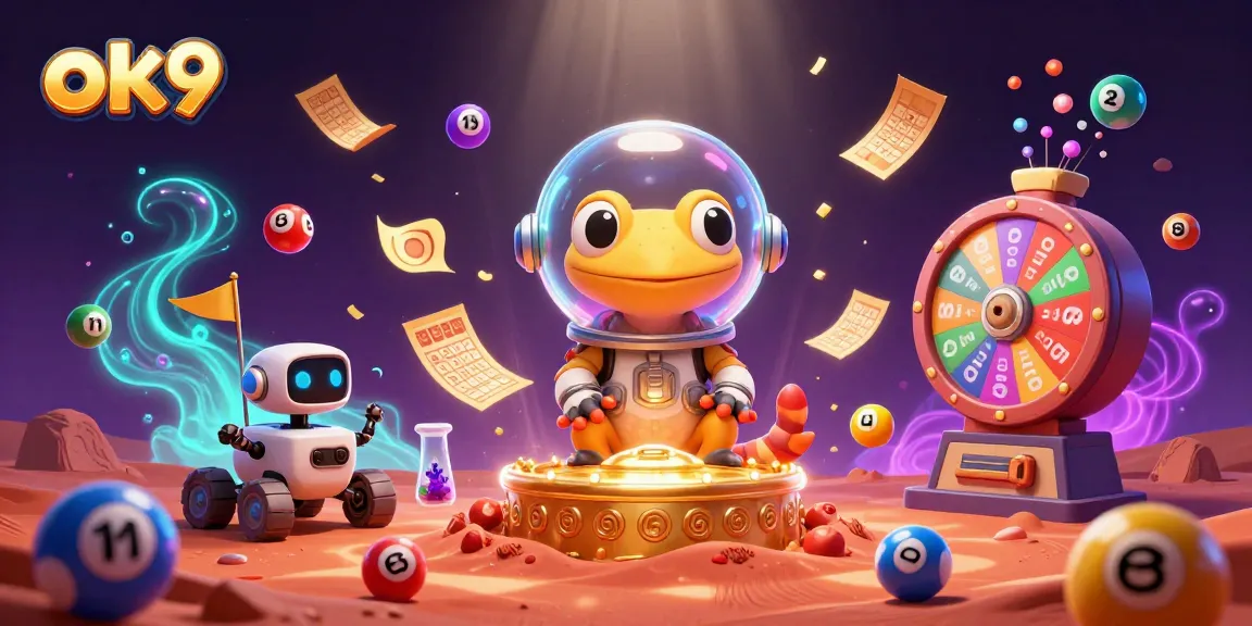 Experience thrilling gameplay at ok9 with vibrant lottery elements celebrating victories in a Martian casino.